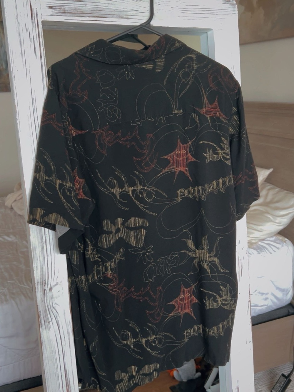 OAS Romantique Black Short-Sleeve Button-Up Shirt with Gold and Rust Accents - Picture 4 of 6